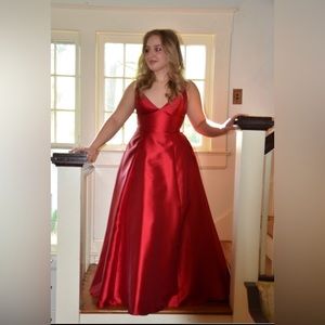 JVN by Jovani Satin Red Prom Dress